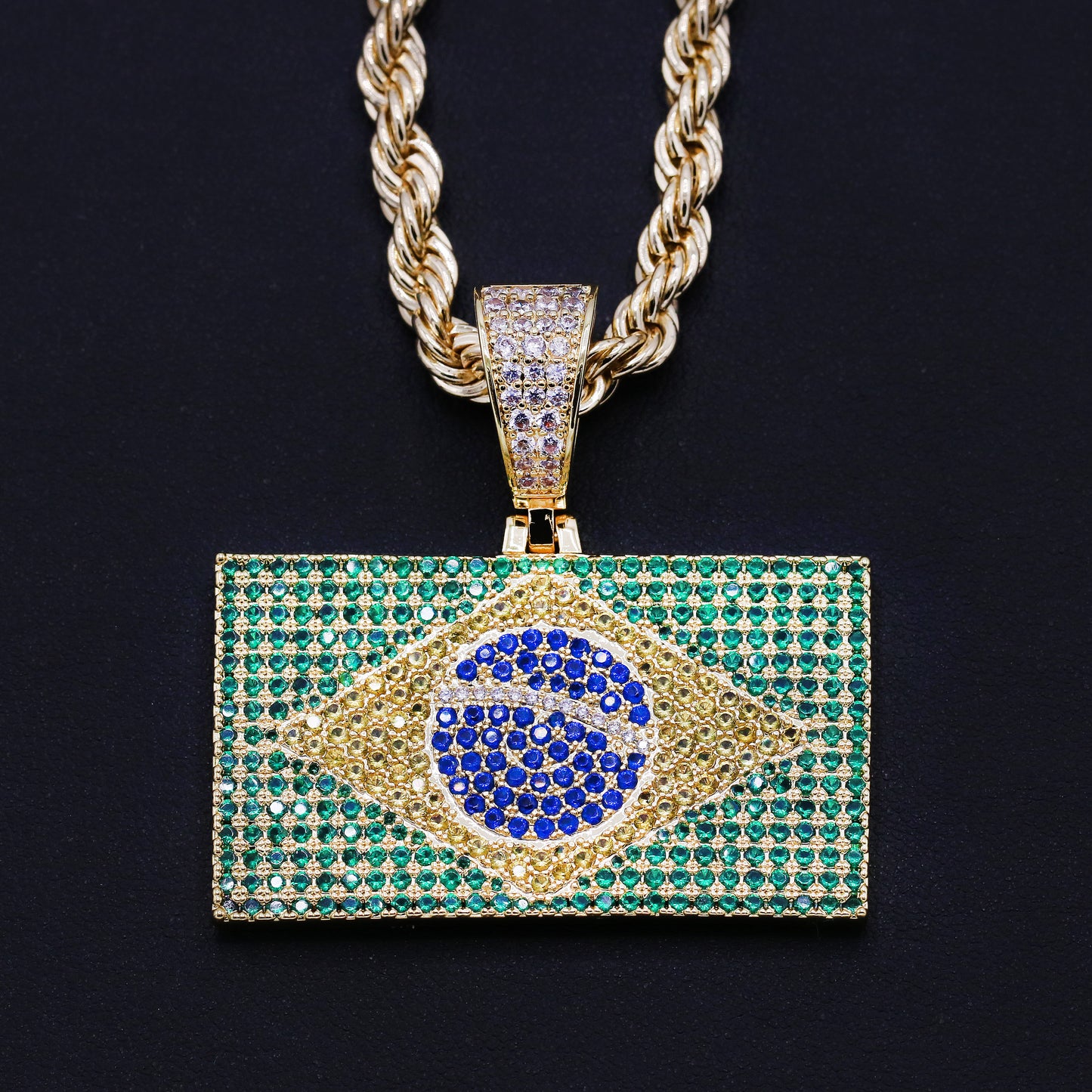 Iced out Brazil Flag Pendant - Gold