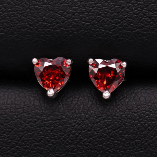 Garnet Heart Cut Diamond Stud Earrings- 925 silver