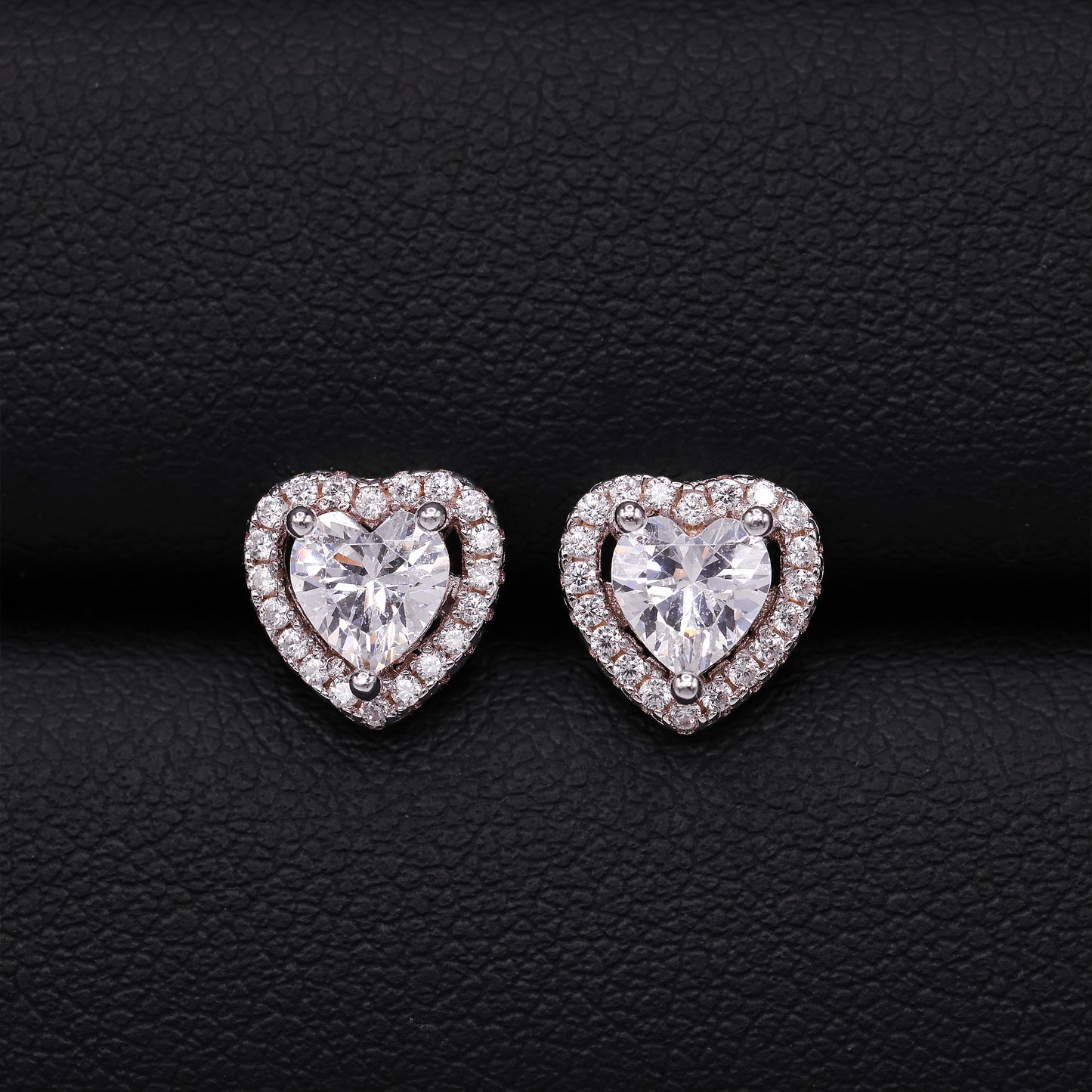 Heart Halo Stud Earrings - 925 Silver