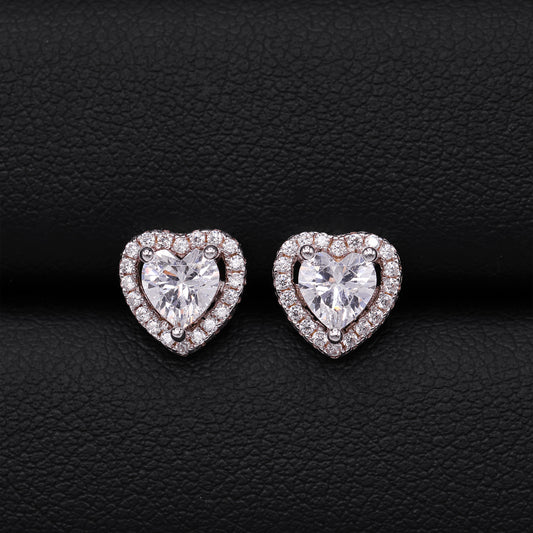 Heart Halo Stud Earrings - 925 Silver