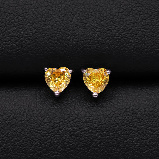 5mm Yellow Heart Cut Diamond Stud Earrings - 925 Silver