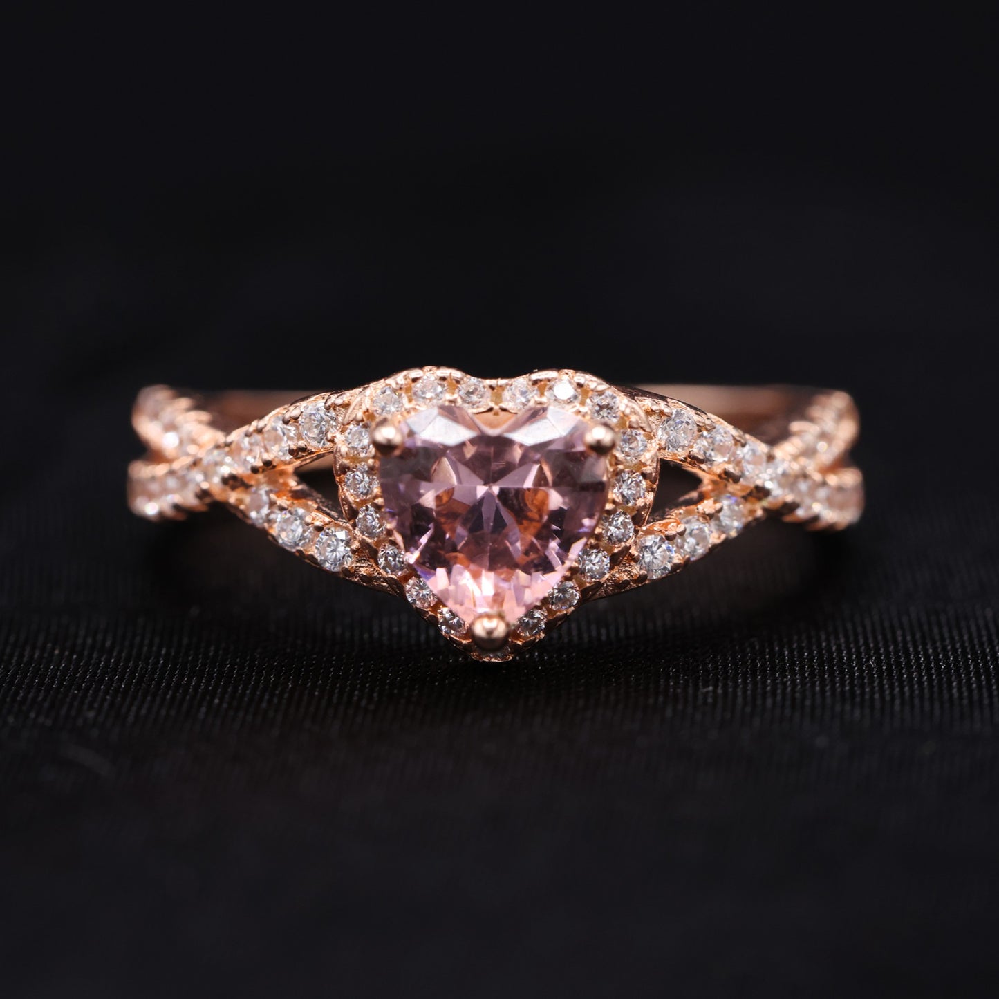 Pink Heart Infinity CZ Diamond Ring - Rose Gold over 925 Silver