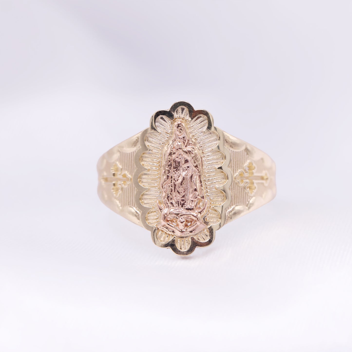 Virgin Mary Cross 2-Tone Ring - 10k Gold