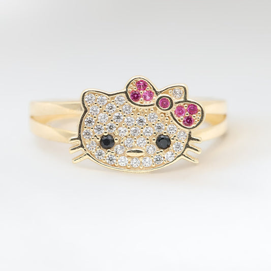 Iced Kitty Ring - 10k Gold