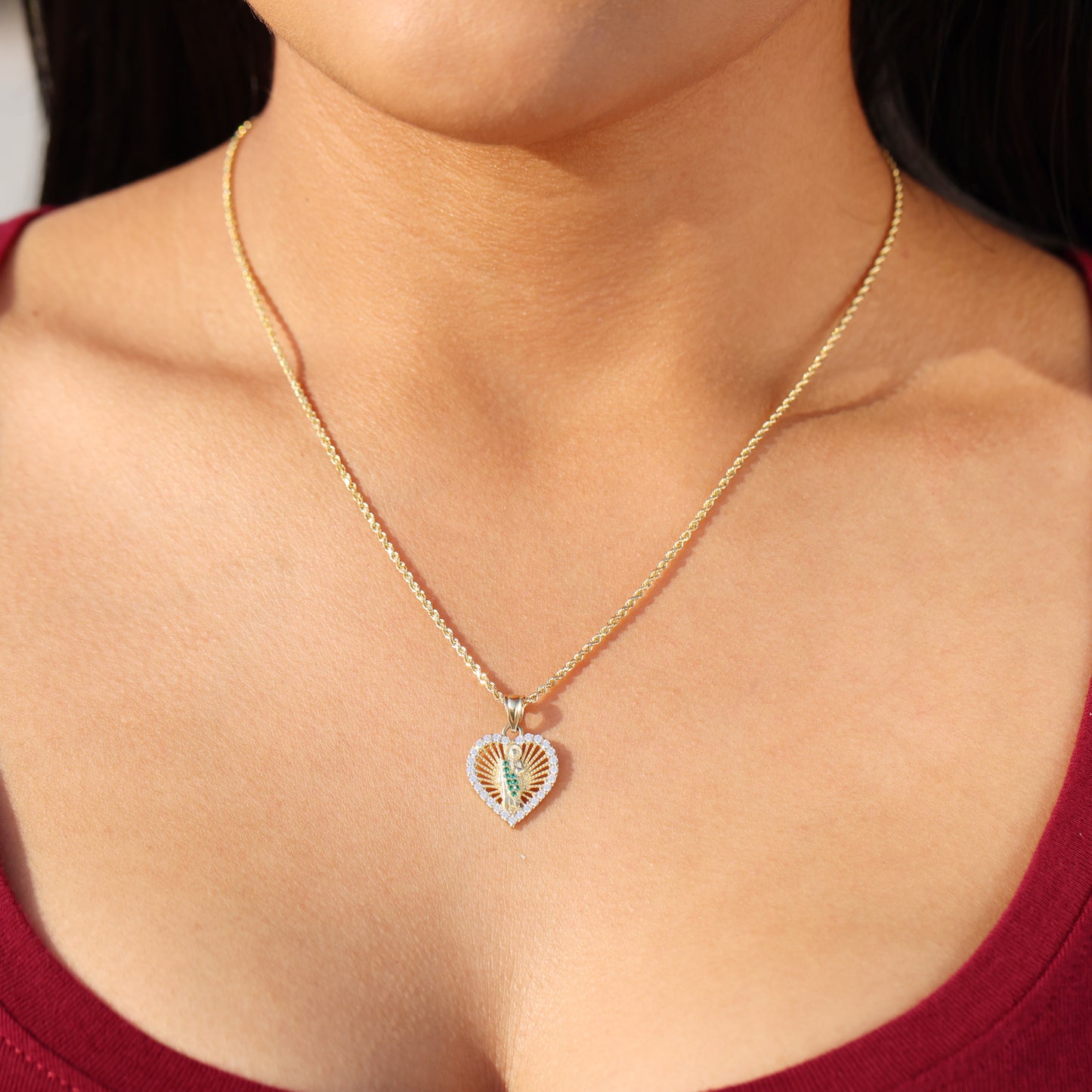 Iced Heart San Judas Pendant - 10k Gold