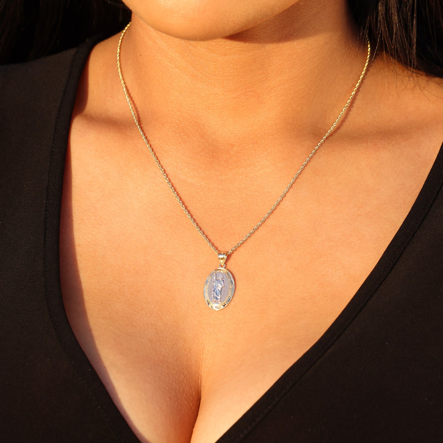 San Judas 2-Tone Aztec Medallion Pendant - 10k Gold