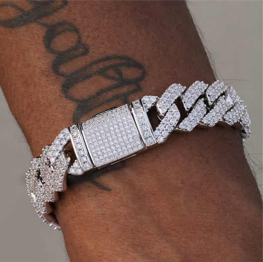 13mm Moissanite Prong Link Bracelet - 925 Silver