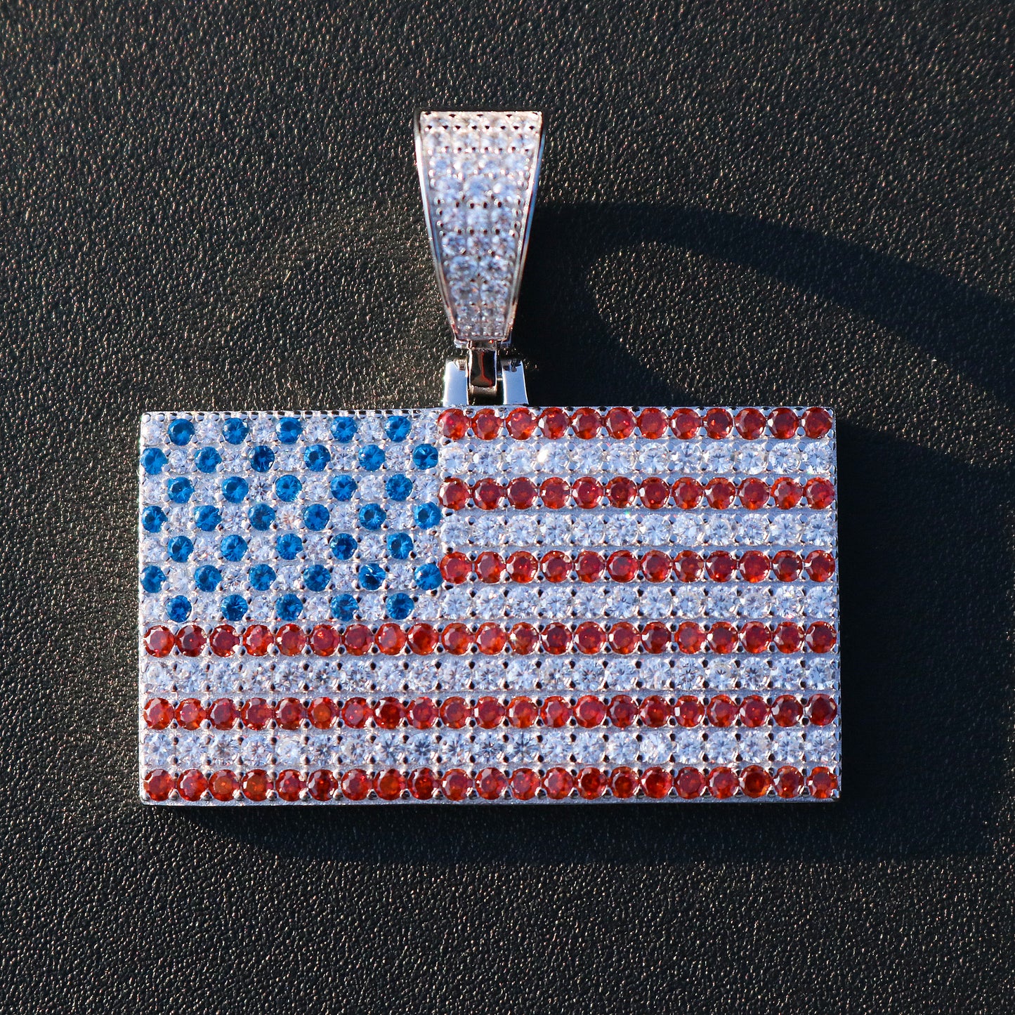 Iced Out USA Flag Pendant - 925 Silver