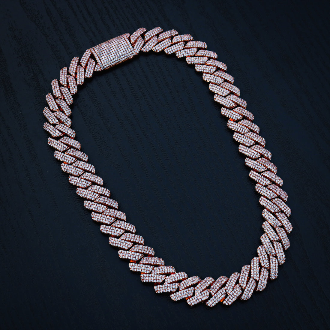 19mm Moissanite Prong Link Cuban Chain - Rose Gold over 925 Silver