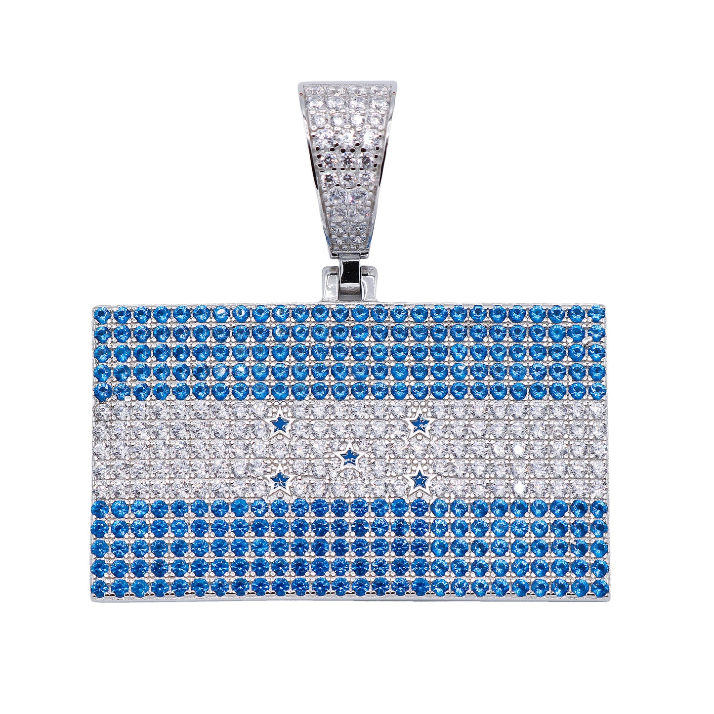 Iced Out Honduras Flag Pendant - 925 Silver
