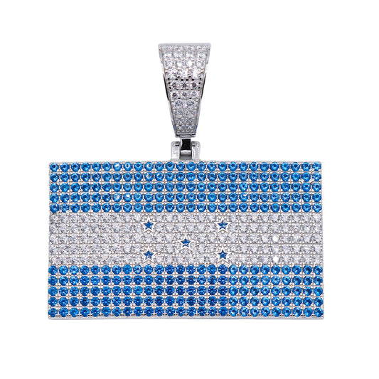 Iced Out Honduras Flag Pendant - 925 Silver