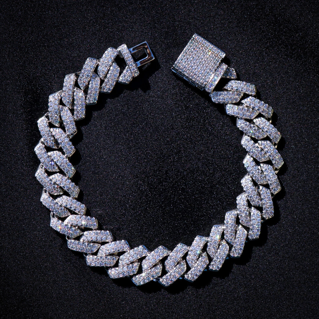 Women's 13mm Diamond Prong Link Cuban Bracelet - White Gold