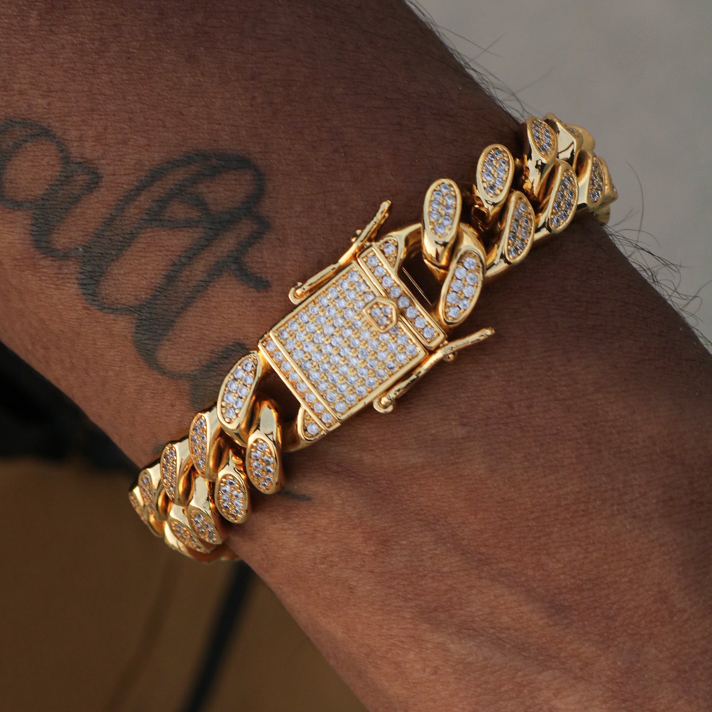 12mm Iced Out Miami Cuban Bracelet - Gold