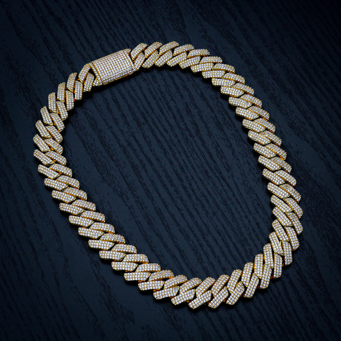 19mm Moissanite Prong Link Cuban Chain - Gold over 925 Silver