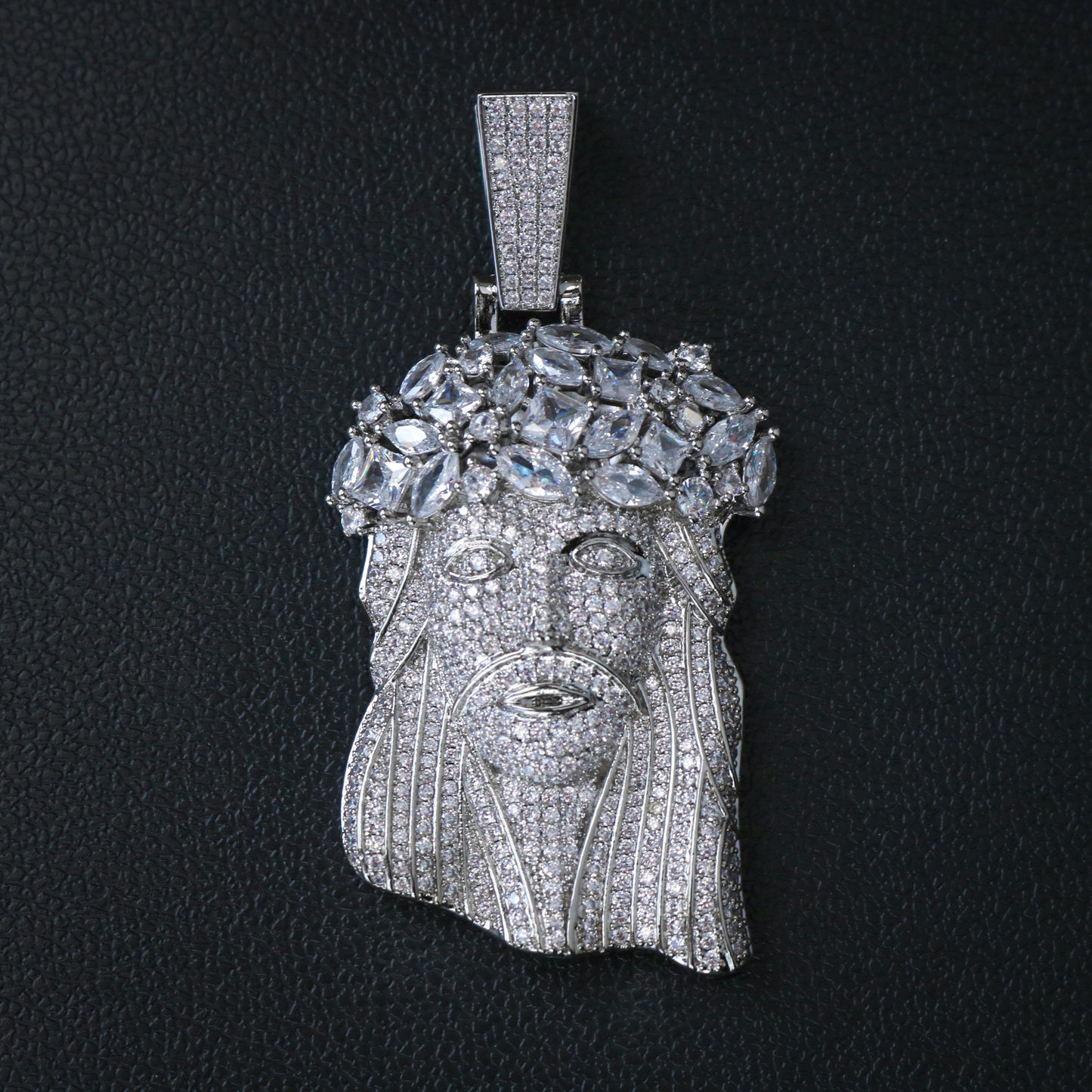 Big Gemstone Jesus Pendant - White Gold