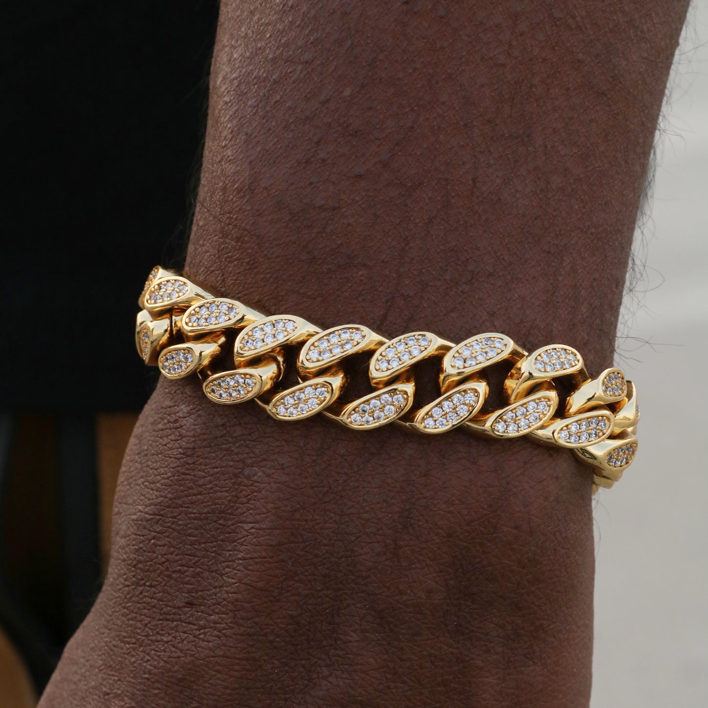 12mm Iced Out Miami Cuban Bracelet - Gold