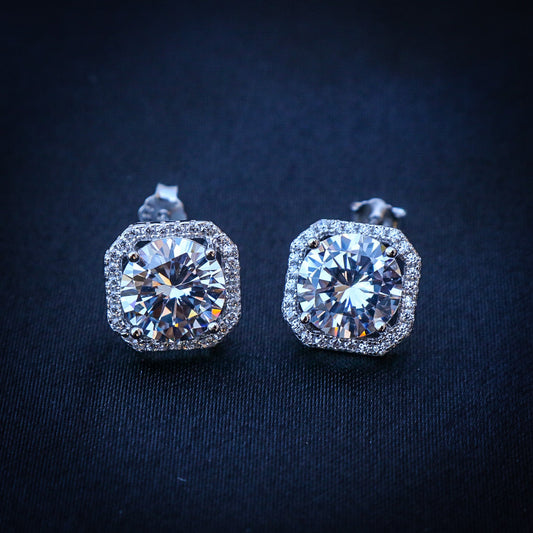 Women's Iced out Diamond Stud Earrings - 925 Silver