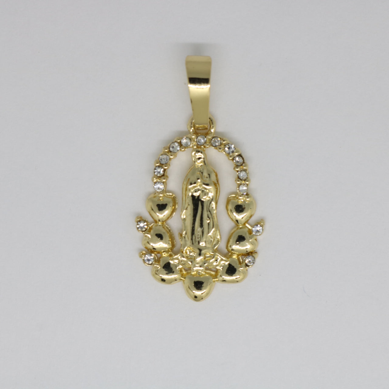 Virgin Mary w/ Solid Hearts Necklace - Gold