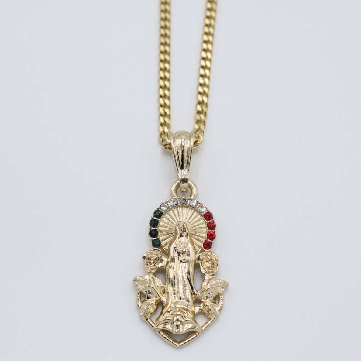 Virgin Mary (3 color stones) Necklace-Gold