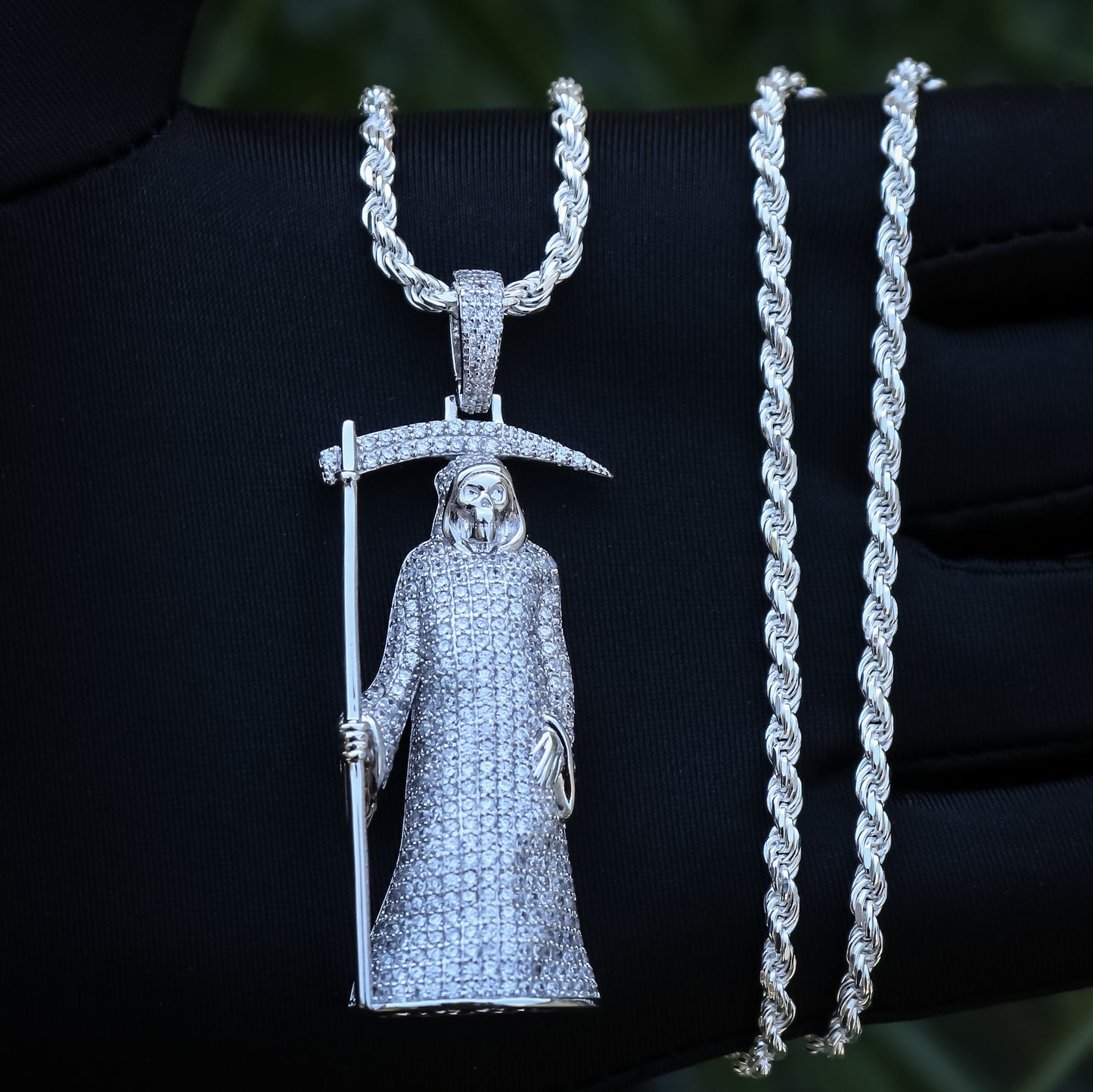Iced Out Santa Muerte/Grim Reaper Pendant - 925 Silver