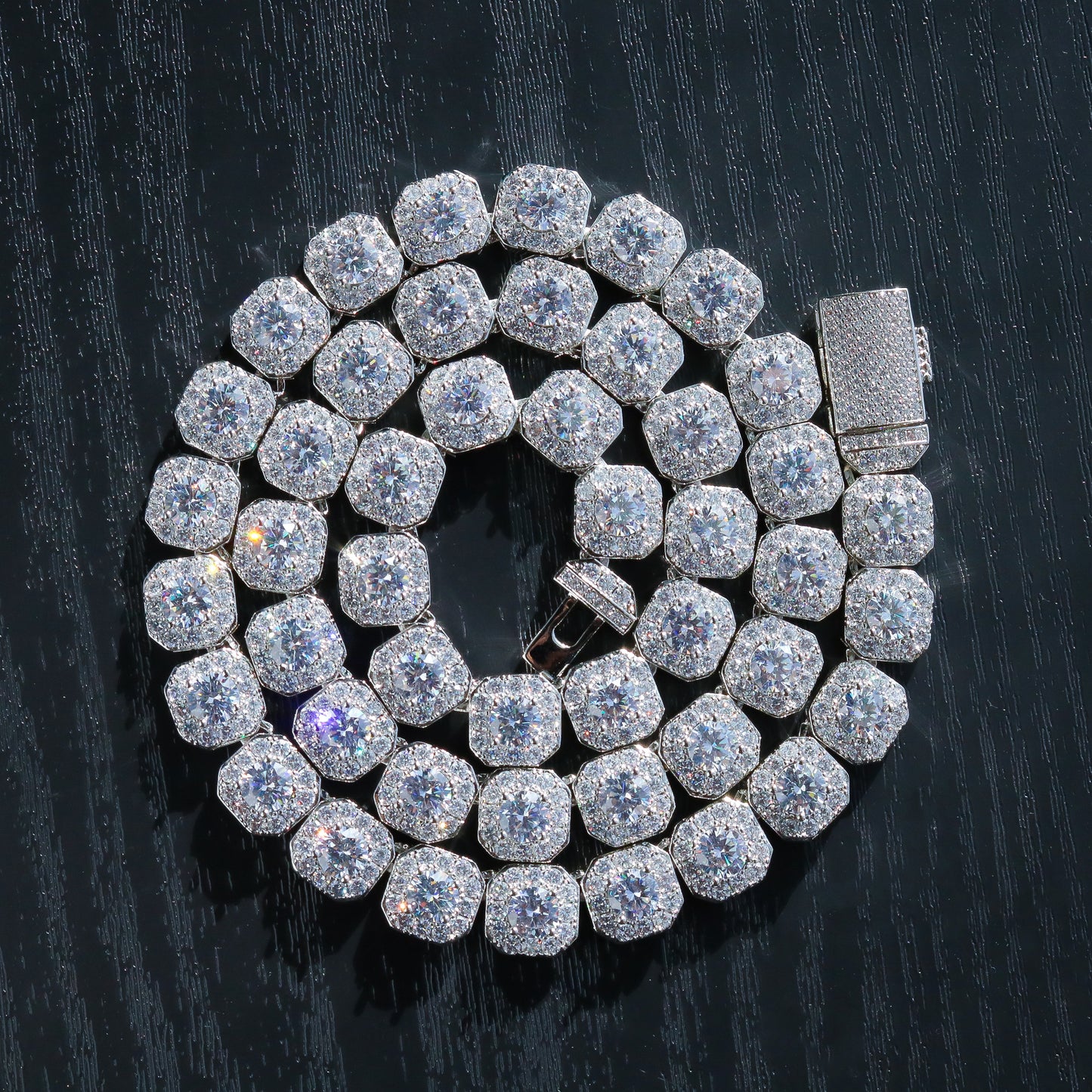 10mm Clustered Tennis Chain - White Gold
