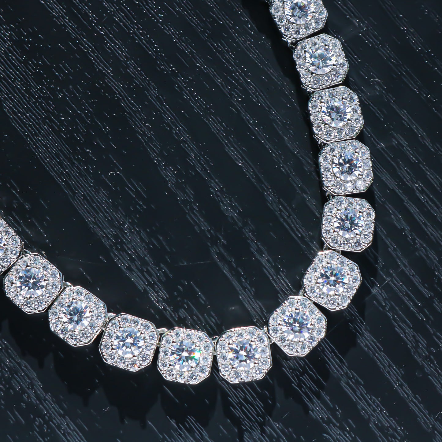 10mm Clustered Tennis Chain - White Gold