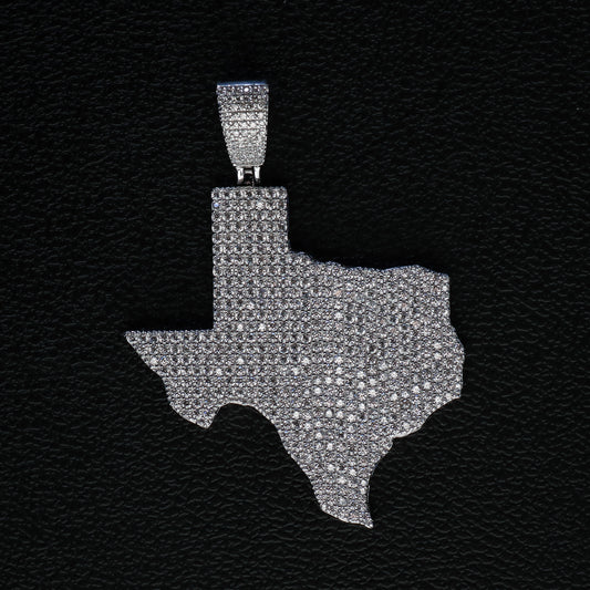 Iced Out Texas Map Pendant - 925 Silver
