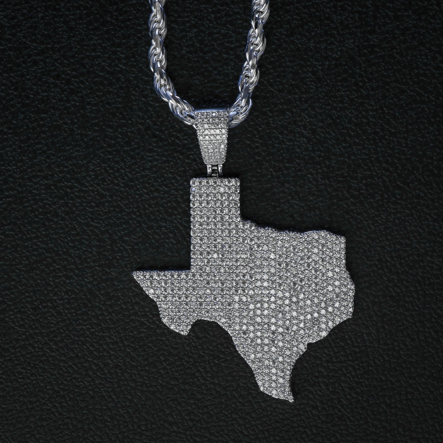 Iced Out Texas Map Pendant - 925 Silver