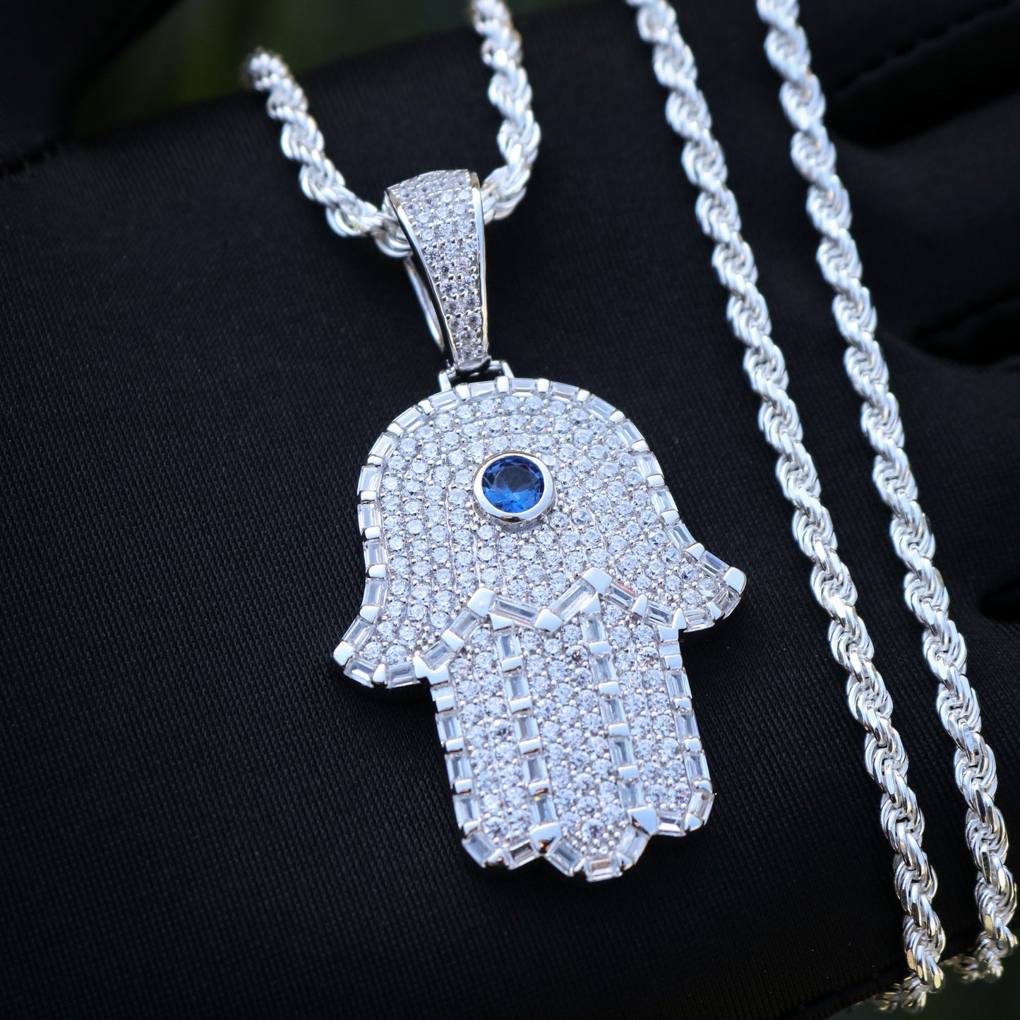 Iced Out Hamsah Pendant - 925 Silver
