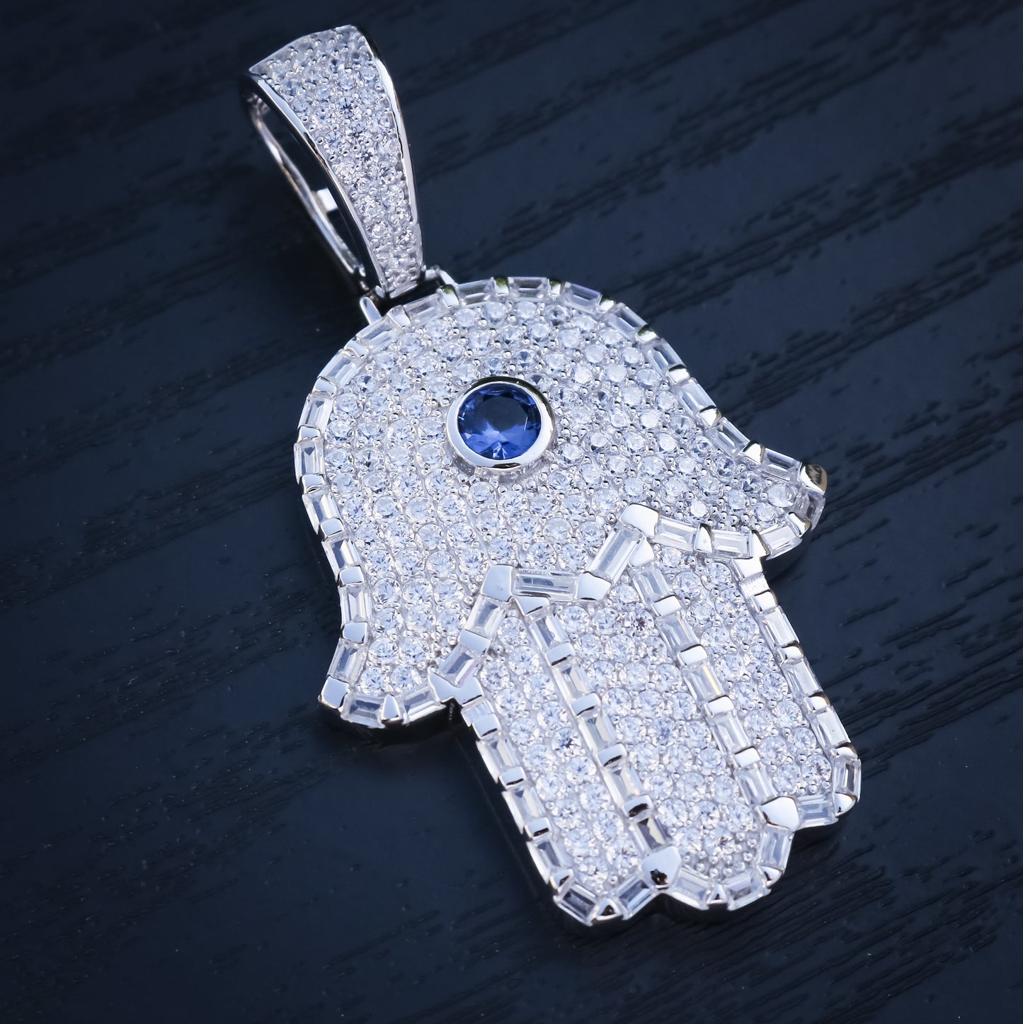Iced Out Hamsah Pendant - 925 Silver