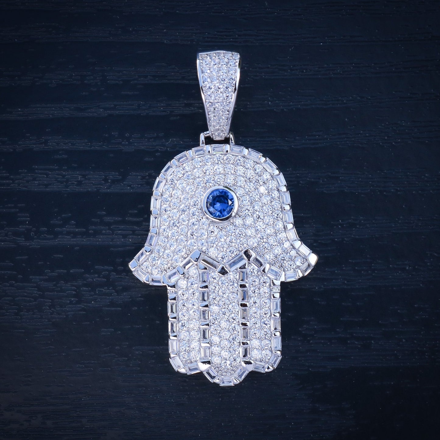 Iced Out Hamsah Pendant - 925 Silver