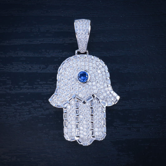 Iced Out Hamsah Pendant - 925 Silver