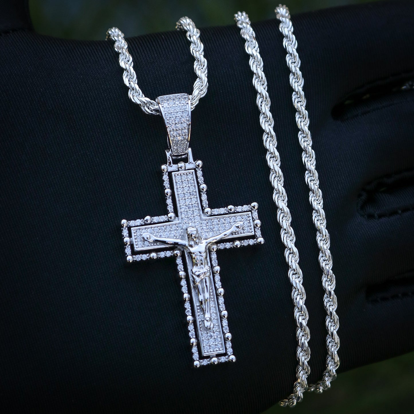 Iced Out Crucifix Pendant - 925 Silver