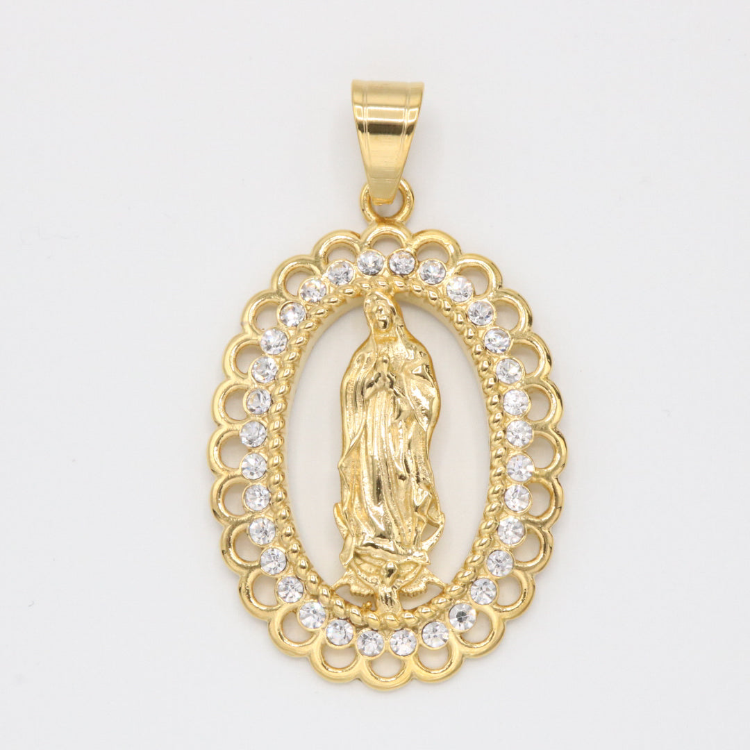 Virgin Mary with stones Pendant - Gold