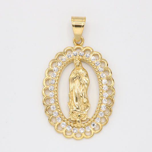 Virgin Mary with stones Pendant - Gold