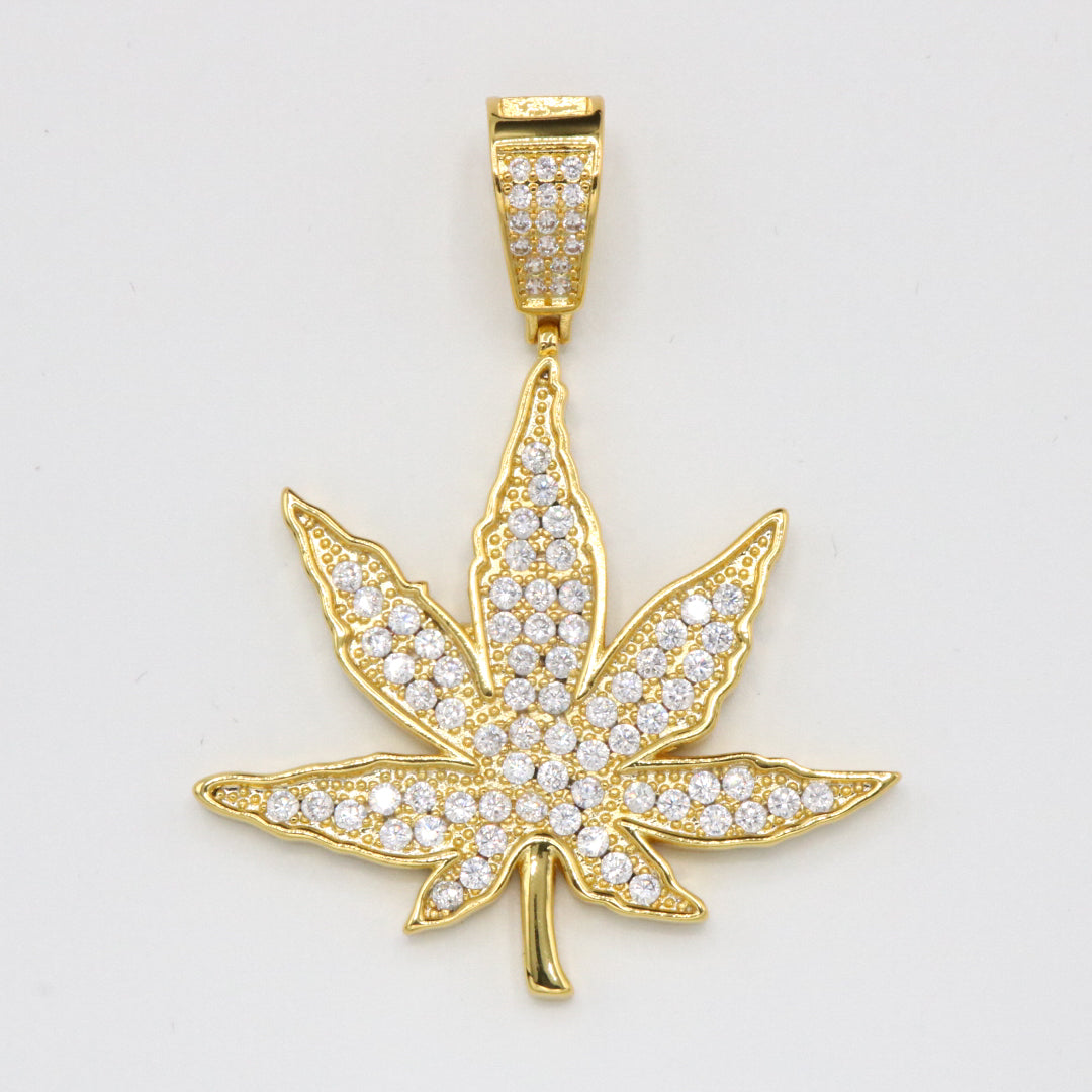 Iced Out Weed Leaf Pendant - Gold