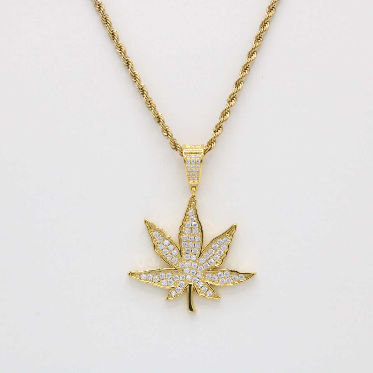 Iced Out Weed Leaf Pendant - Gold