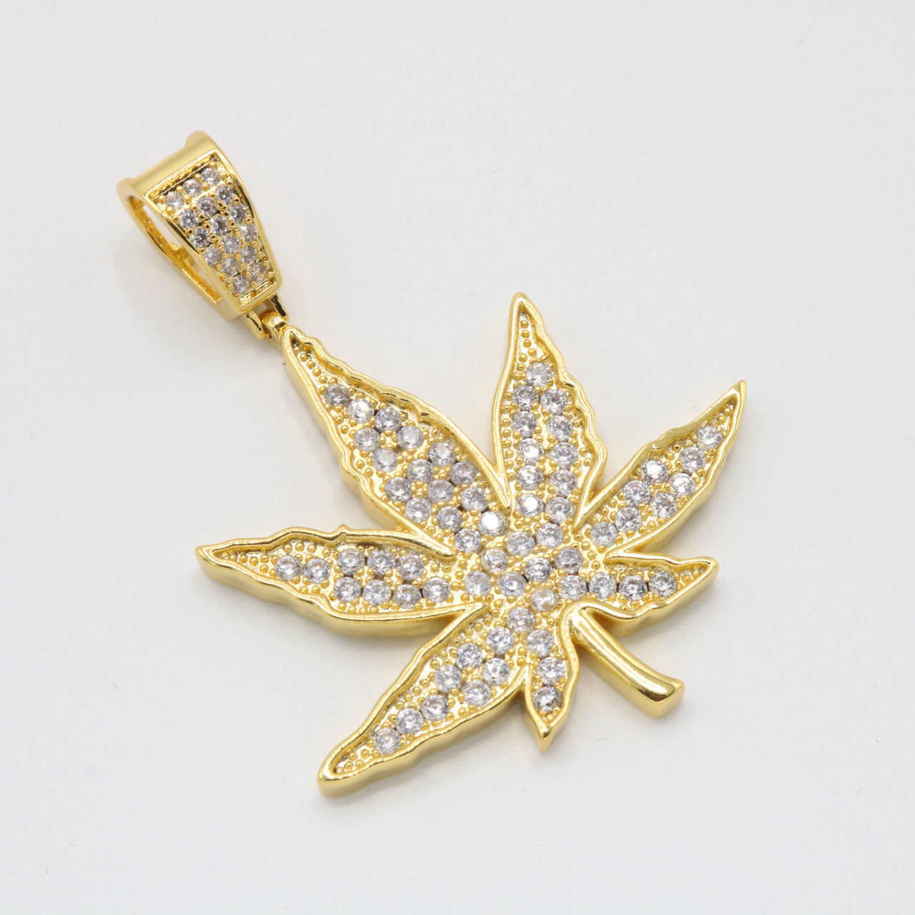 Iced Out Weed Leaf Pendant - Gold