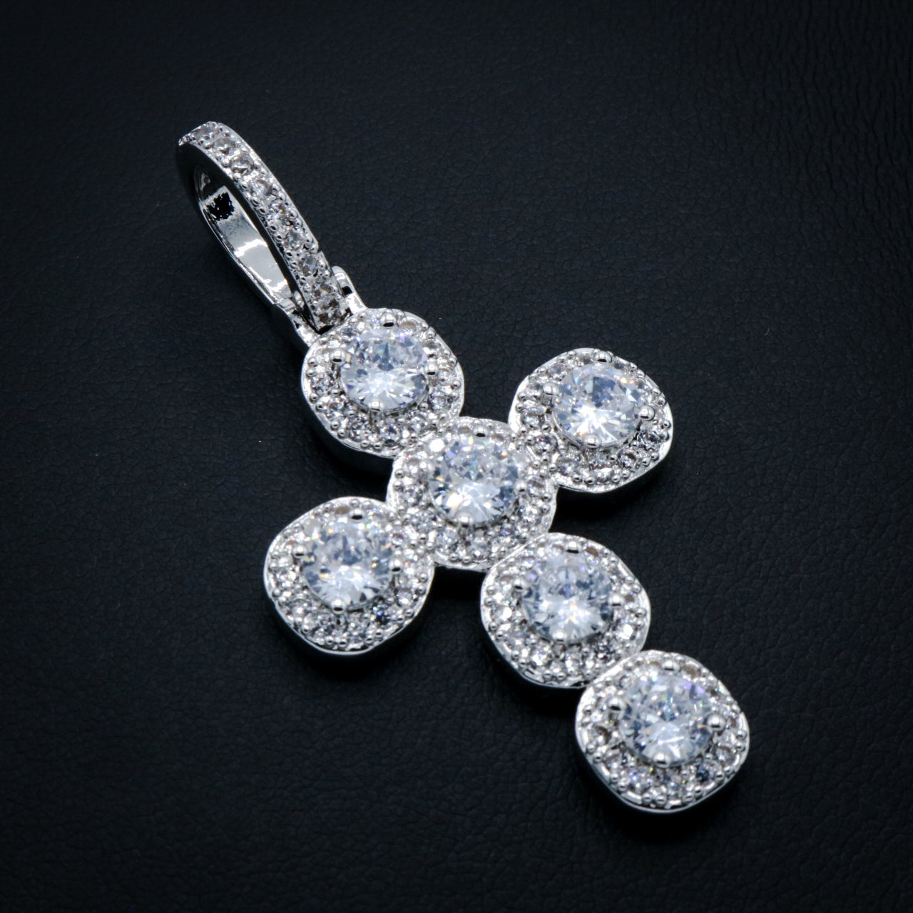 Stone Cross Pendant - White Gold