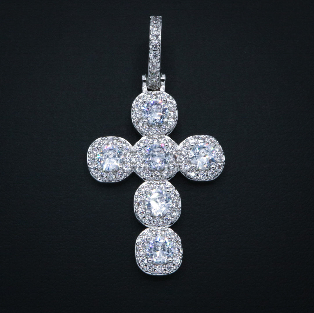 Stone Cross Pendant - White Gold