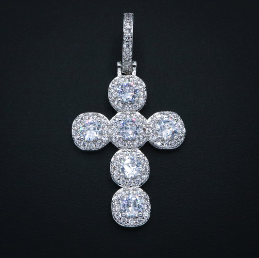 Stone Cross Pendant - White Gold