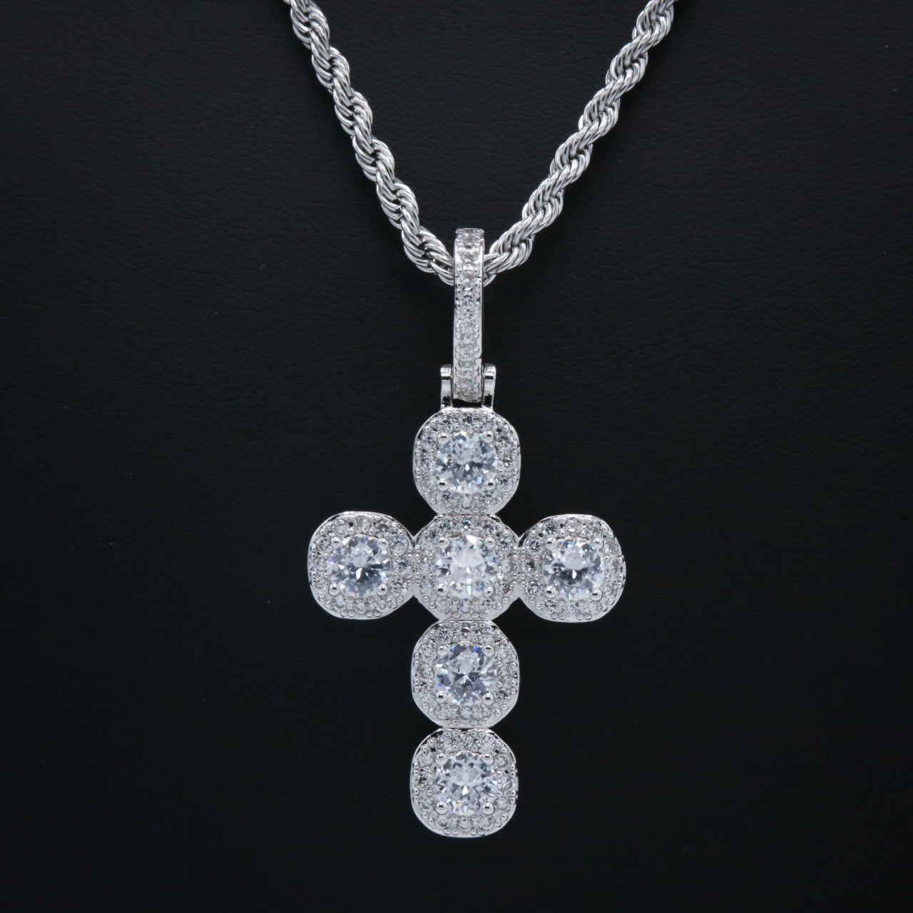 Stone Cross Pendant - White Gold