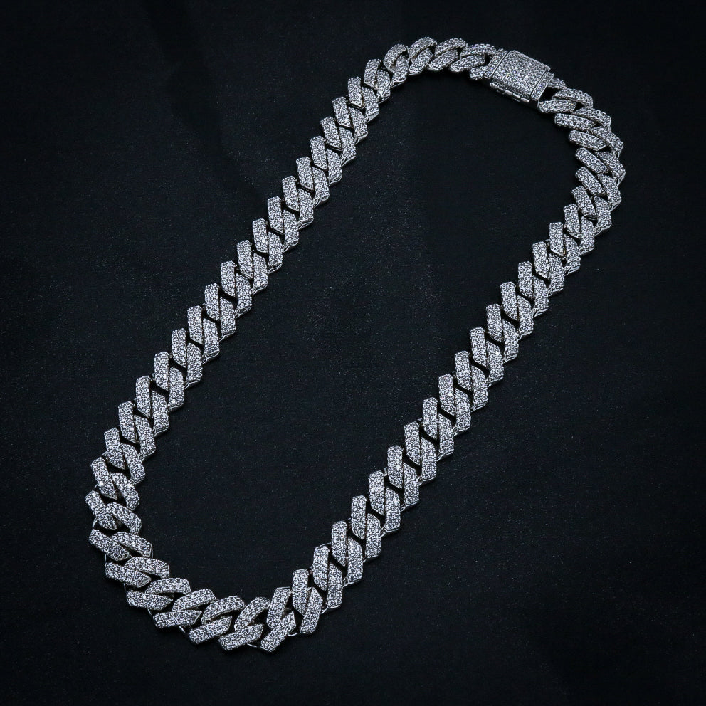 13mm Diamond Prong link Cuban Necklace - White Gold