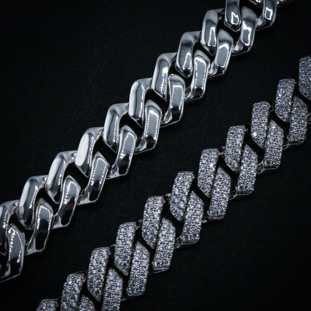 13mm Diamond Prong link Cuban Necklace - White Gold