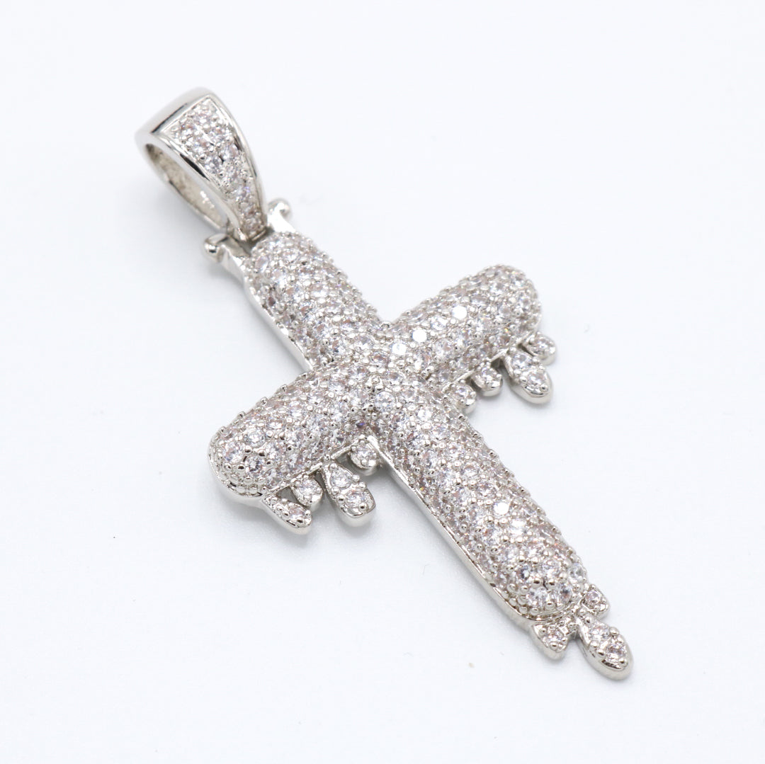 Drip Cross Pendant - White Gold