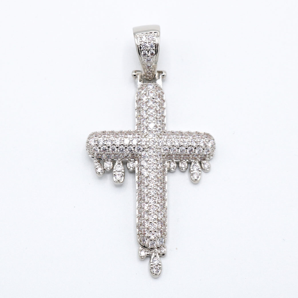 Drip Cross Pendant - White Gold