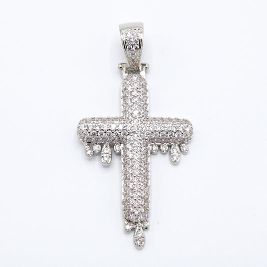 Drip Cross Pendant - White Gold