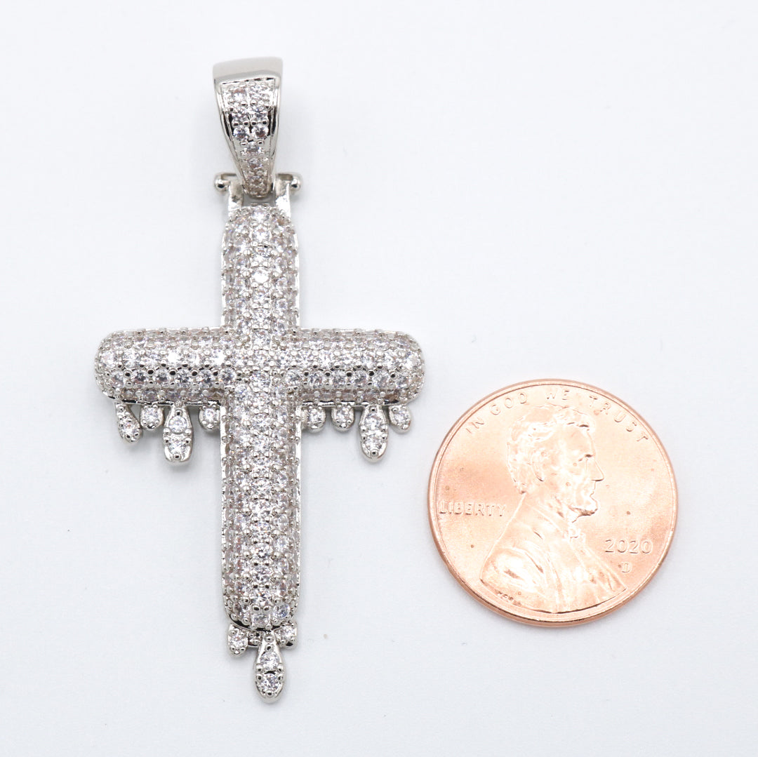 Drip Cross Pendant - White Gold