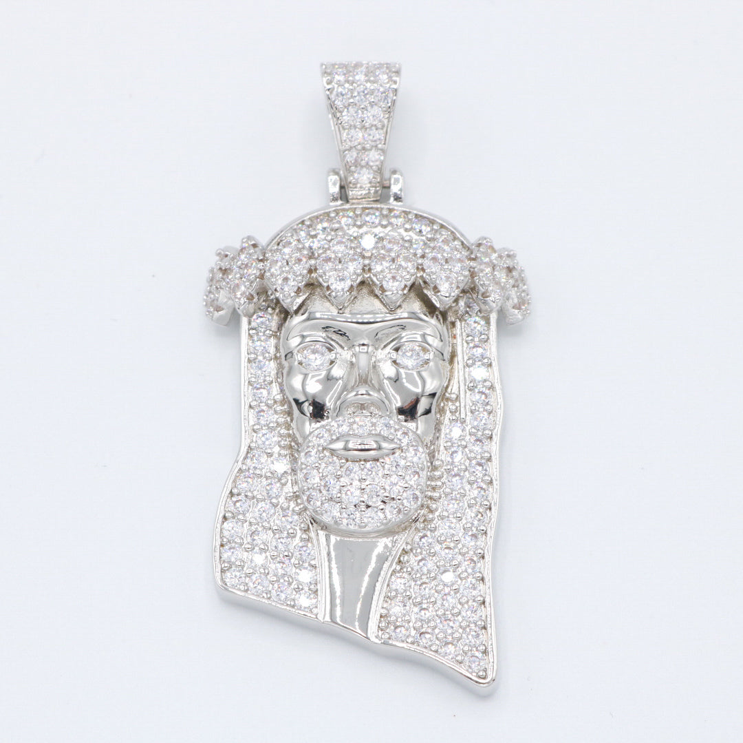 Jesus Head Pendant - White Gold