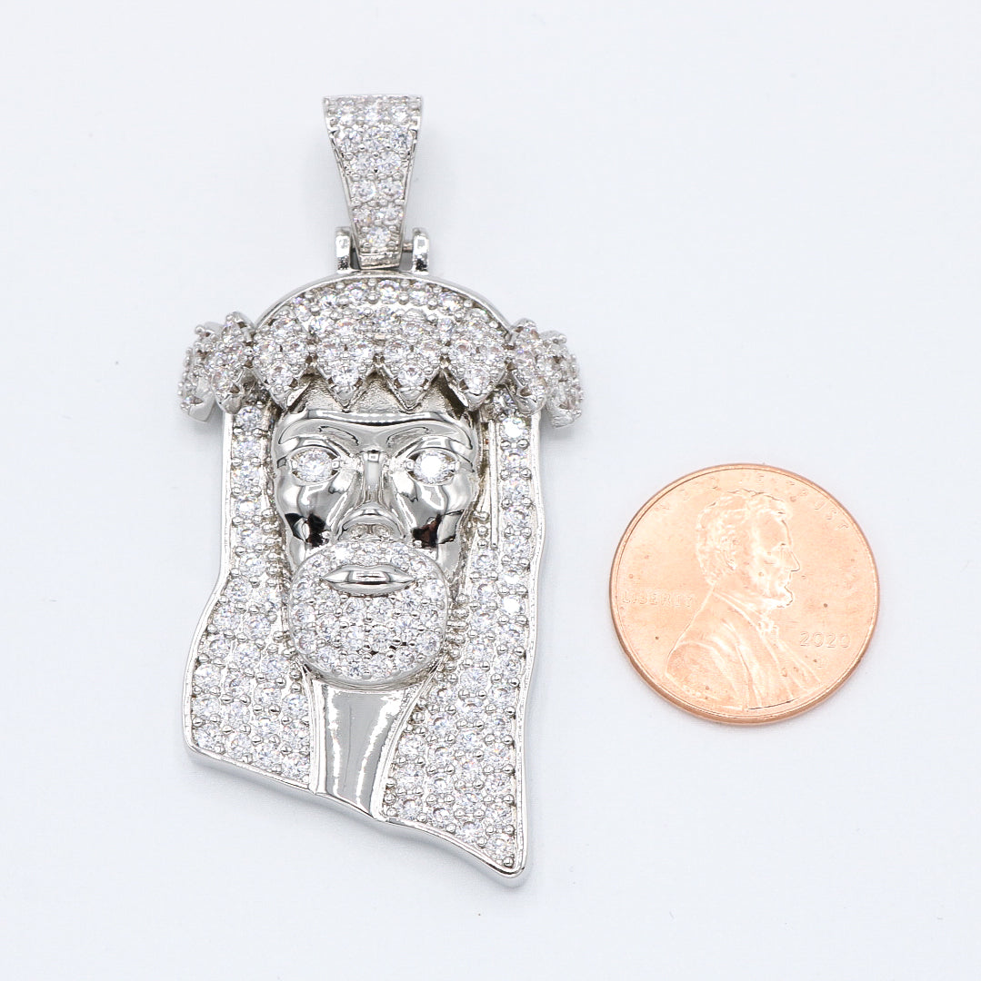 Jesus Head Pendant - White Gold